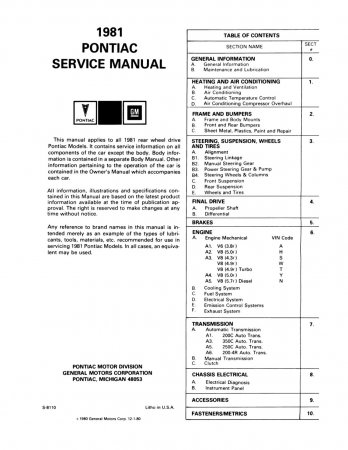 1981 Pontiac Service Manual