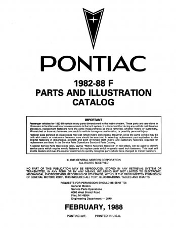 1982-1988 Pontiac F Parts and Illustration Catalog