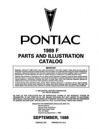 1989 Pontiac Firebird Parts and Illustration Catalog