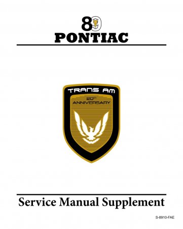 1989 Pontiac Trans Am 20th Century Service Manual Supplement