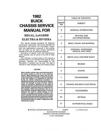 1982 Buick Regal, Electra, LeSabre, Riviera Chassis Service Manual