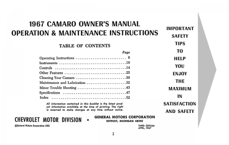 1967 Chevrolet Camaro Owner's Manual